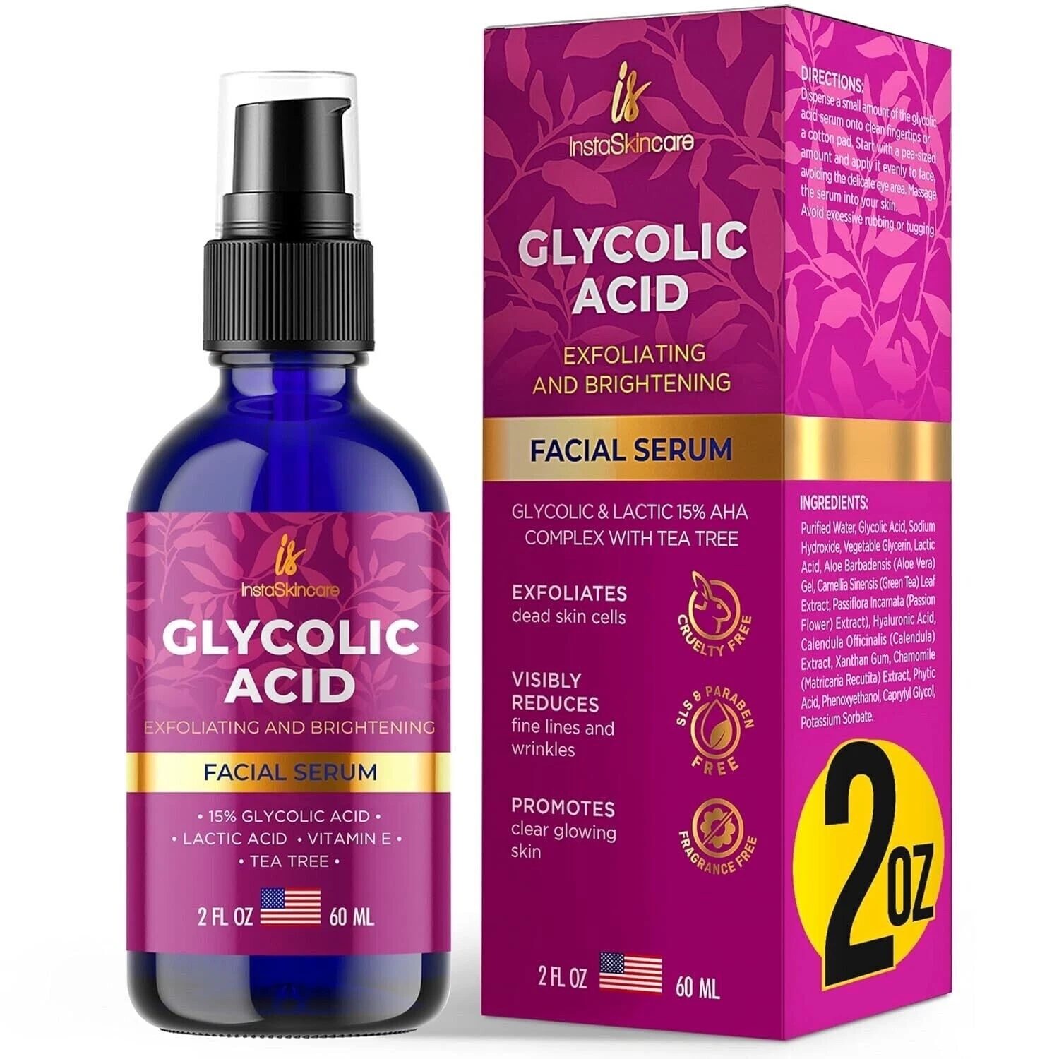 s-l1600 (6) InstaSkincare Glycolic Acid Facial Serum 60ml 15% AHA Exfoliating - Image 1
