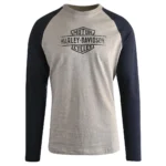 Harley Davidson Mens Raglan Long Sleeve T-Shirt Grey Navy Logo - Image 5