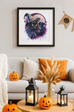 5D Diamond Painting Kit Witch Black Cat Halloween Full Drill DIY Art - Image 4