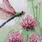 Counted Cross Stitch Kit Dragonfly Pink Clover Flowers Nature Floral - Image 2