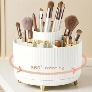 Rotating Makeup Organiser Brush Holder Vanity Storage White
