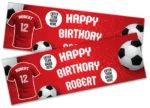 Personalised Football Birthday Banner Kids Party Name Age Team Badge