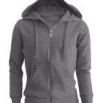 Mens Plain Full-Zip Fleece Hoodie Grey Soft Everyday Comfort