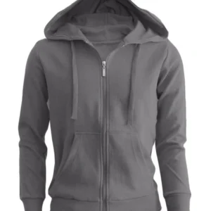 Mens Plain Full-Zip Fleece Hoodie Grey Soft Everyday Comfort