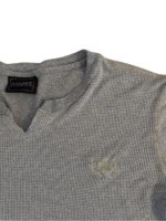 Men's Grey Waffle Knit Long Sleeve Henley Top Slim Fit - Image 3