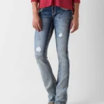 Womens Bootcut Distressed Ripped Low Rise Jeans Embroidered