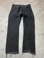 Vintage Levi's 501 Jeans Faded Black Distressed Hem Straight Fit Denim