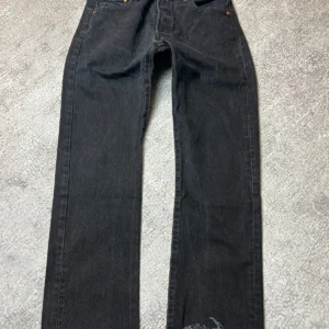 Vintage Levi's 501 Jeans Faded Black Distressed Hem Straight Fit Denim