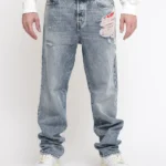 Mens Baggy Jeans Loose Fit Distressed Light Wash Y2K Streetwear Denim