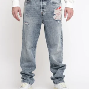 Mens Baggy Jeans Loose Fit Distressed Light Wash Y2K Streetwear Denim