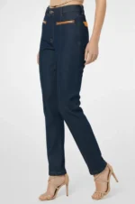 Ladies Straight Leg Jeans High Waist Dark Indigo Front Seam Ankle Crop