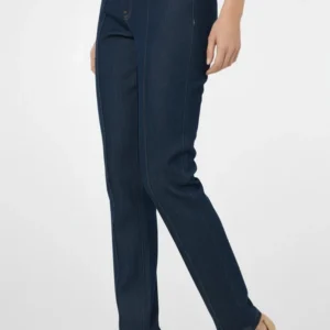 Ladies Straight Leg Jeans High Waist Dark Indigo Front Seam Ankle Crop