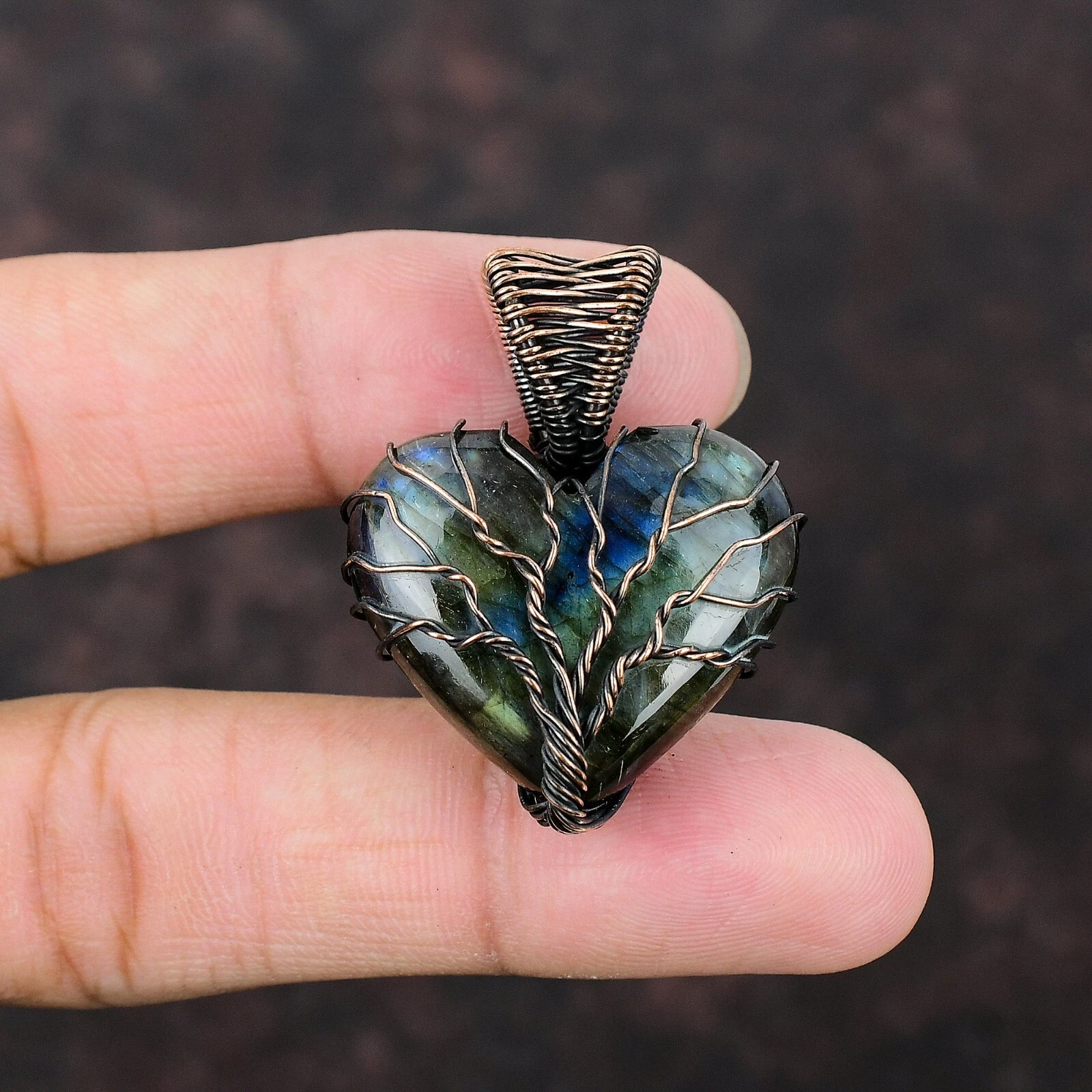 s-l1600 Labradorite Tree of Life Heart Pendant Wire Wrapped Crystal Necklace - Image 1