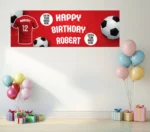 Personalised Football Birthday Banner Kids Party Name Age Team Badge - Image 2