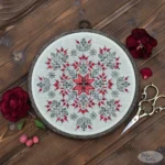 Counted Cross Stitch Kit Red Mandala Snowflake Floral Geometric Art