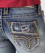 Womens Bootcut Distressed Ripped Low Rise Jeans Embroidered - Image 2