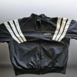 Adidas Black Windbreaker Jacket Full Zip 3 Stripe Lightweight