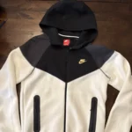 Men's Cream & Black Tech Fleece Full-Zip Hoodie – Colourblock - Image 3