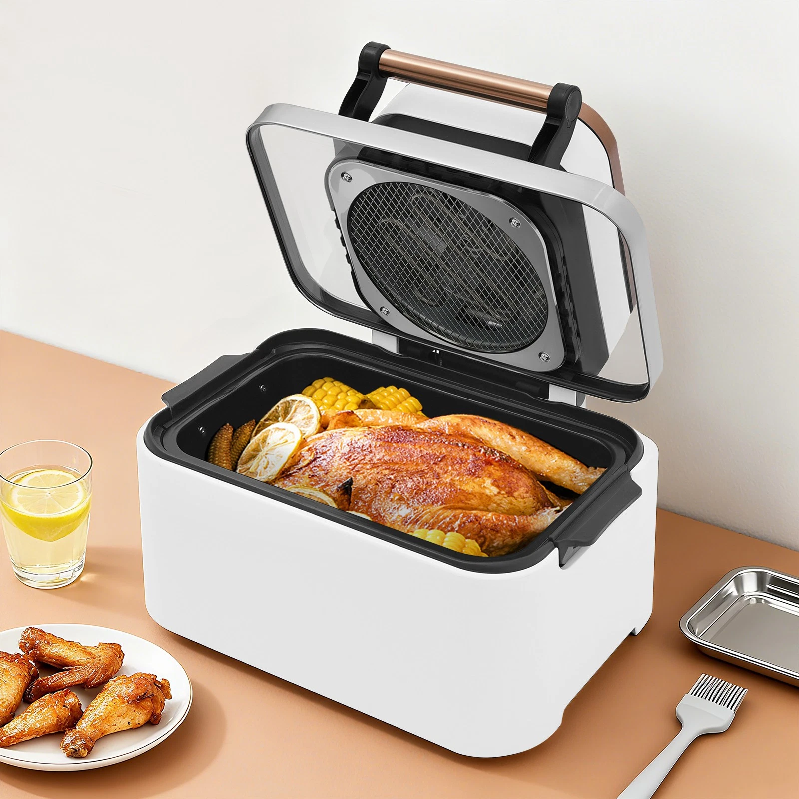 s-l1600 (9) Flip-Top Glass Lid Air Fryer Visible Cooking, White And Rose Gold - Image 1