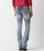 Womens Bootcut Distressed Ripped Low Rise Jeans Embroidered - Image 3